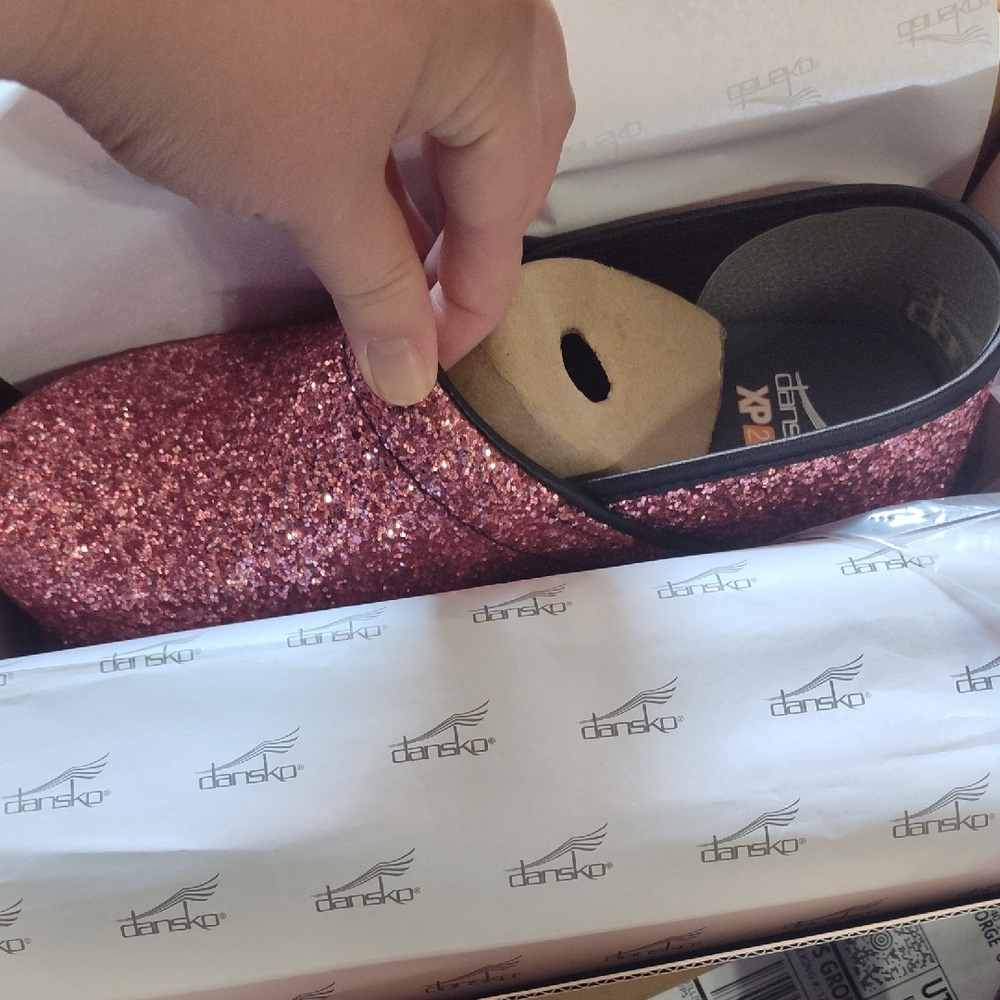 Dansko Pink Glitter Mules
